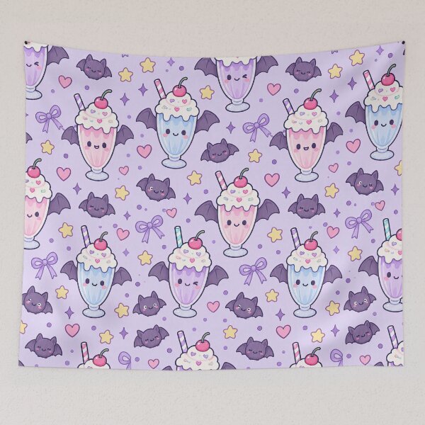 Item preview, Kawaii Bat Milkshake Pattern designed and sold by Soft Berry Studio.