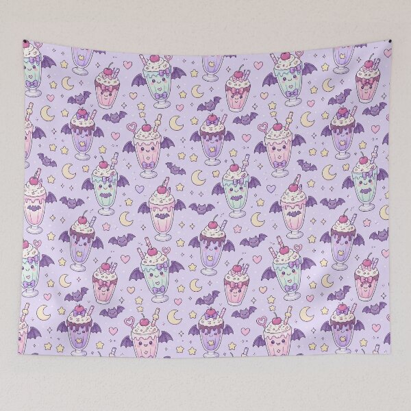 Item preview, Kawaii Bat Milkshake Pattern designed and sold by Soft Berry Studio.