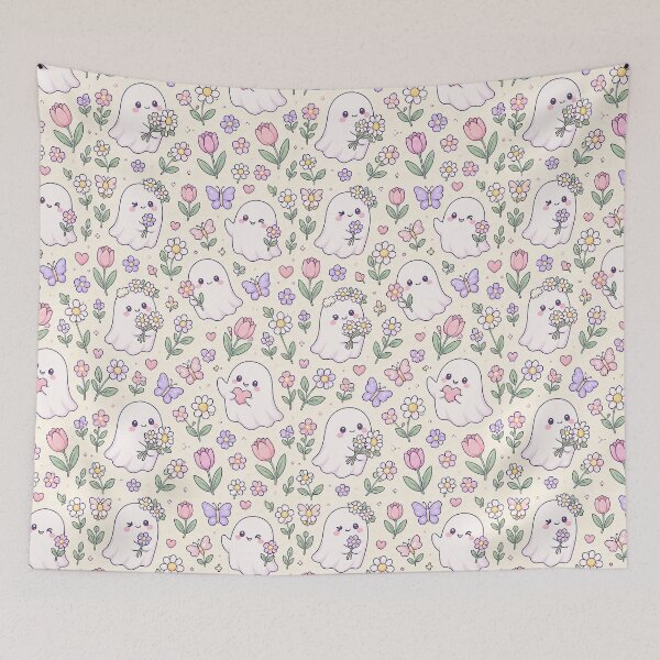 Item preview, Kawaii Ghost Flower Pattern designed and sold by Soft Berry Studio.