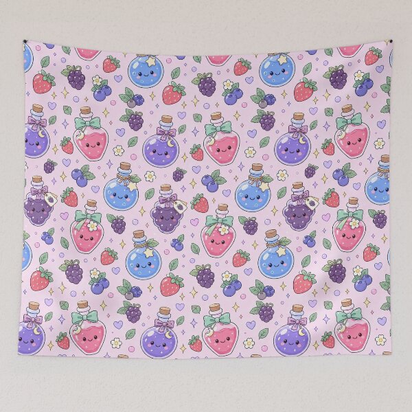 Item preview, Kawaii Magic Berry Potion Pattern designed and sold by Soft Berry Studio.