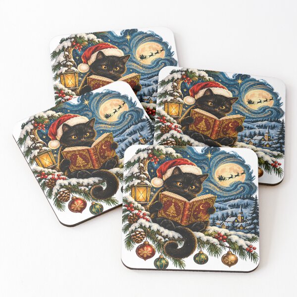 Item preview, Black Cat Christmas Reading Book Starry Winter Night designed and sold by OUICHA.