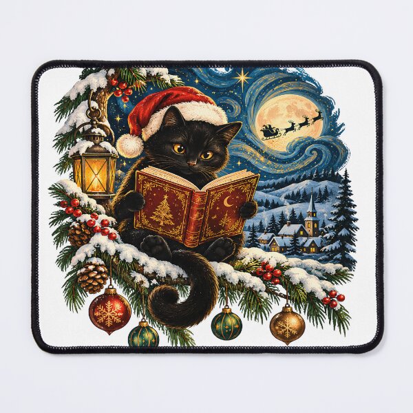 Item preview, Black Cat Christmas Reading Book Starry Winter Night designed and sold by OUICHA.
