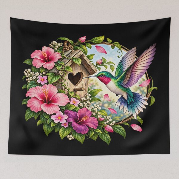 Item preview, Hummingbird and Tropical Flowers – Colorful Nature Artwork designed and sold by TroviTutto.
