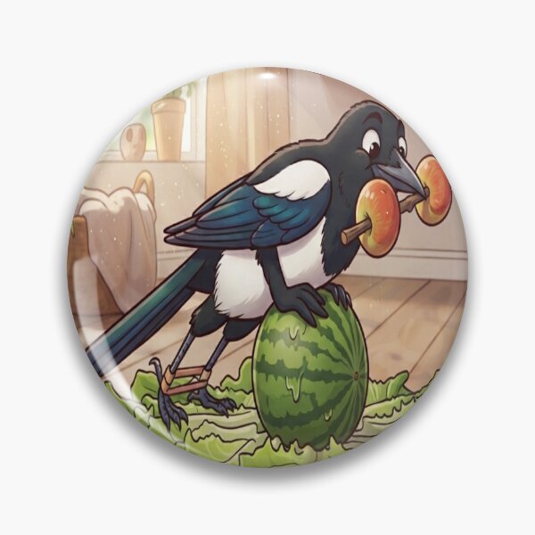 Item preview, Funny Magpie Balancing on a Watermelon with Apples designed and sold by AfresStudio.