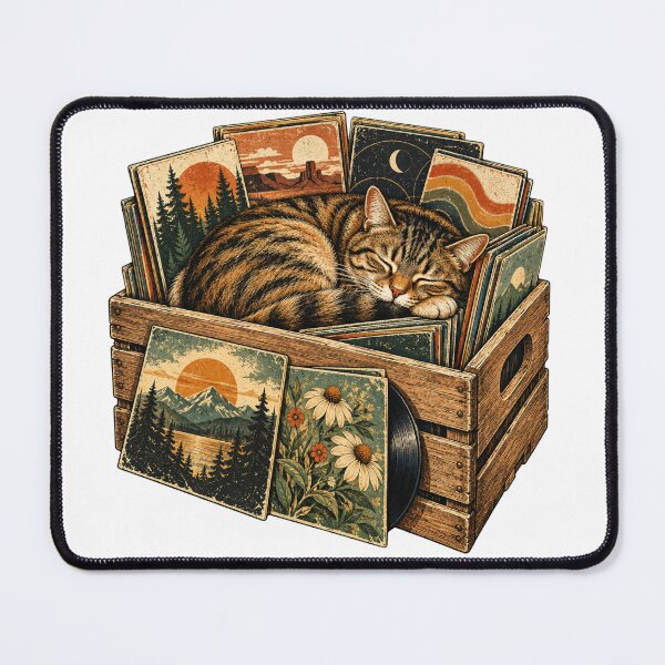 Item preview, Record Store Cat Vinyl Music Collector Retro Cat designed and sold by OUICHA.