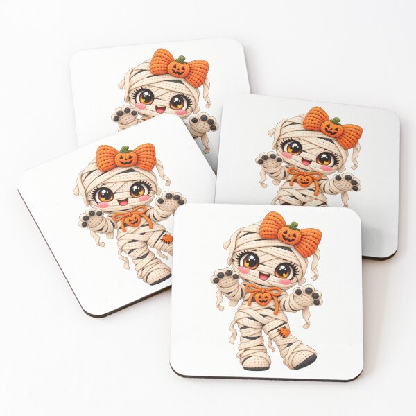 Item preview, Cute Crochet Mummy Halloween Kawaii Pumpkin Bow Spooky Yarn Character designed and sold by ArtSpark Studio.
