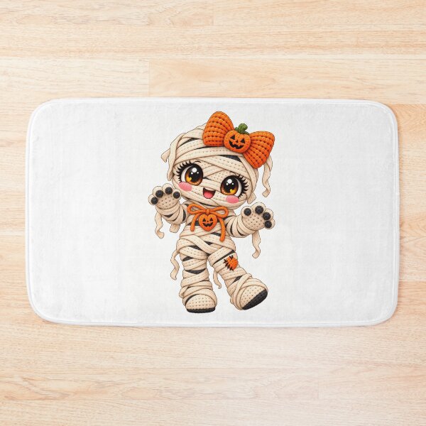 Item preview, Cute Crochet Mummy Halloween Kawaii Pumpkin Bow Spooky Yarn Character designed and sold by ArtSpark Studio.