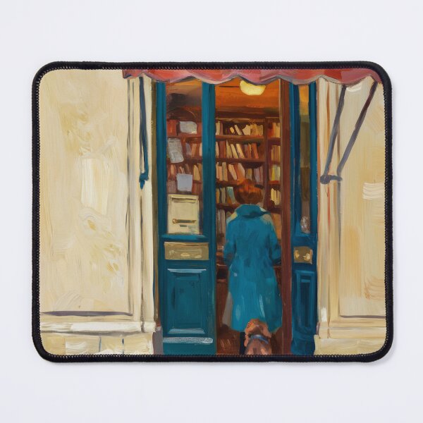 Item preview, Entering the Parisian Bookshop, Woman and Dog- Impressionist Painting designed and sold by CARRAANN.