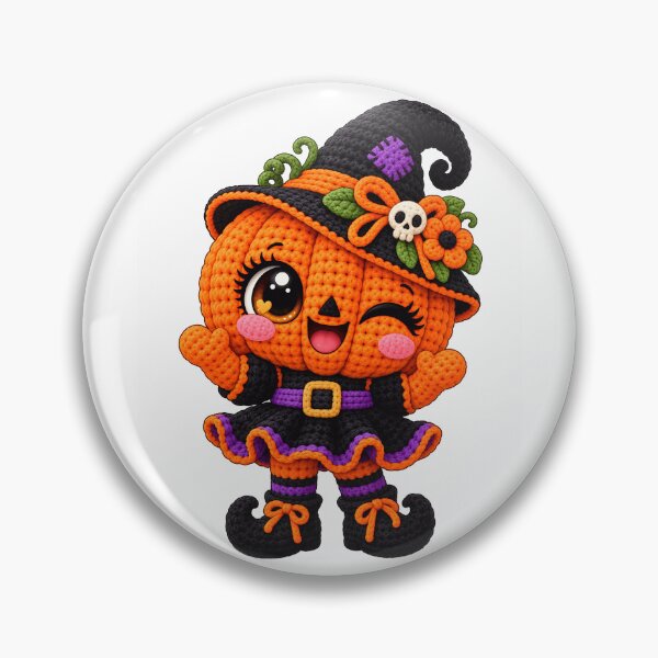 Item preview, Cute Crochet Pumpkin Witch Halloween Kawaii Spooky Fall Character designed and sold by ArtSpark Studio.