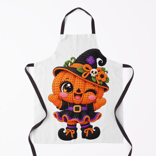 Item preview, Cute Crochet Pumpkin Witch Halloween Kawaii Spooky Fall Character designed and sold by ArtSpark Studio.