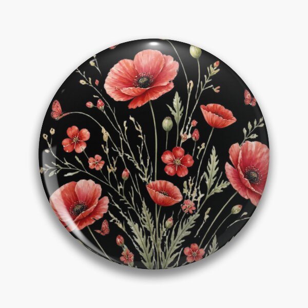 Item preview, Red Poppy Flower Bouquet with Butterflies – Botanical Floral Design designed and sold by Bluepanda21.