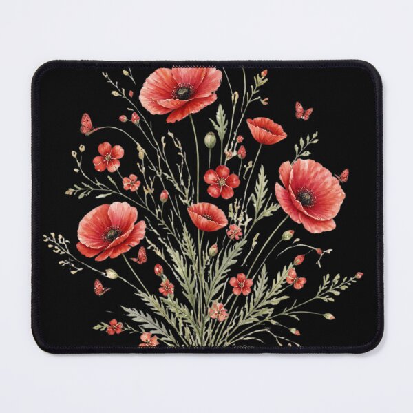 Item preview, Red Poppy Flower Bouquet with Butterflies – Botanical Floral Design designed and sold by Bluepanda21.