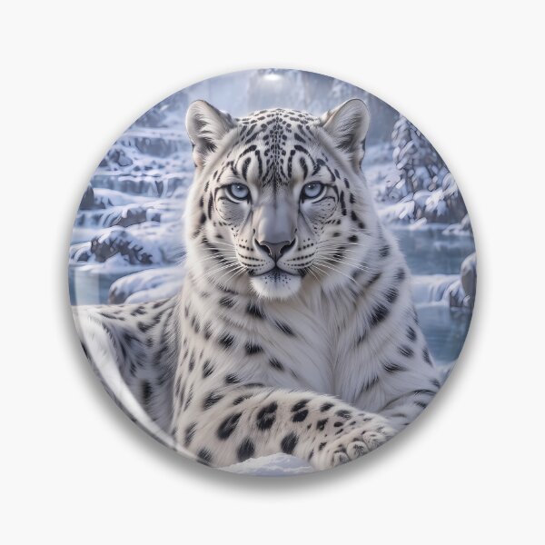 Artikelvorschau, Snow Leopard by Frozen Lake – Snowy Forest Winter Wildlife Art entworfen und verkauft von ManJiangHong.
