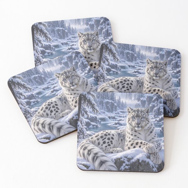 Item preview, Snow Leopard by Frozen Lake – Snowy Forest Winter Wildlife Art designed and sold by ManJiangHong.