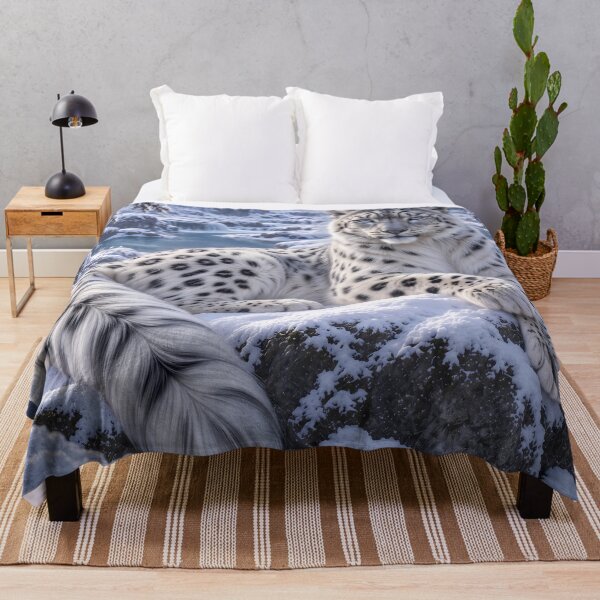 Item preview, Snow Leopard by Frozen Lake – Snowy Forest Winter Wildlife Art designed and sold by ManJiangHong.