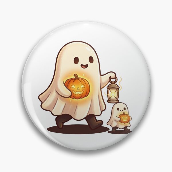 Item preview, Kawaii Ghost with Pumpkin Lantern Autumn Spirit designed and sold by ThePrintArt.