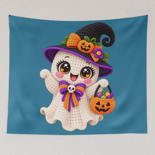 Item preview, Cute Crochet Ghost Witch Halloween Kawaii Pumpkin Trick or Treat designed and sold by ArtSpark Studio.