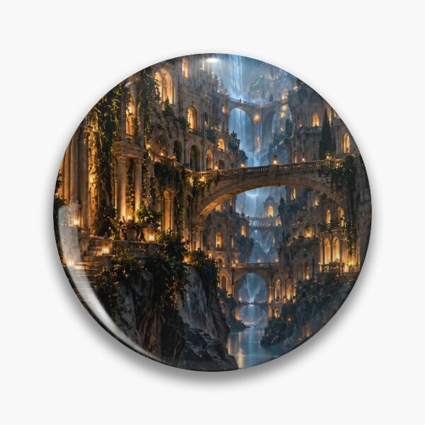 Item preview, Enchanted City of Waterfalls – Fantasy Castle, Bridges & Golden Lanterns Art designed and sold by IRON SIREN.