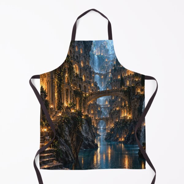 Item preview, Enchanted City of Waterfalls – Fantasy Castle, Bridges & Golden Lanterns Art designed and sold by IRON SIREN.