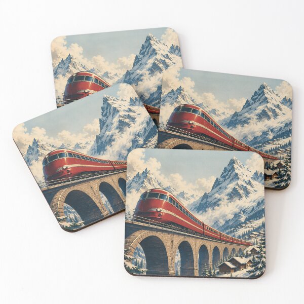 Item preview, Vintage Alpine Train Through Snowy Mountains designed and sold by suraajm20.