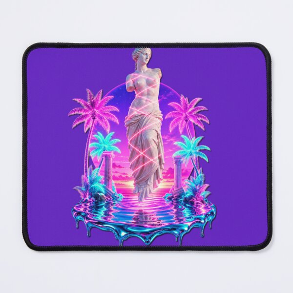 Item preview, Neon Antiquity Oasis - Classical Statue & Palm Trees designed and sold by A E S T H E T A T A G.