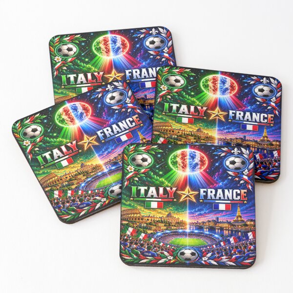 Item preview, Italy France football match poster /cosmic neon football rival art poster  designed and sold by Nexus Space.