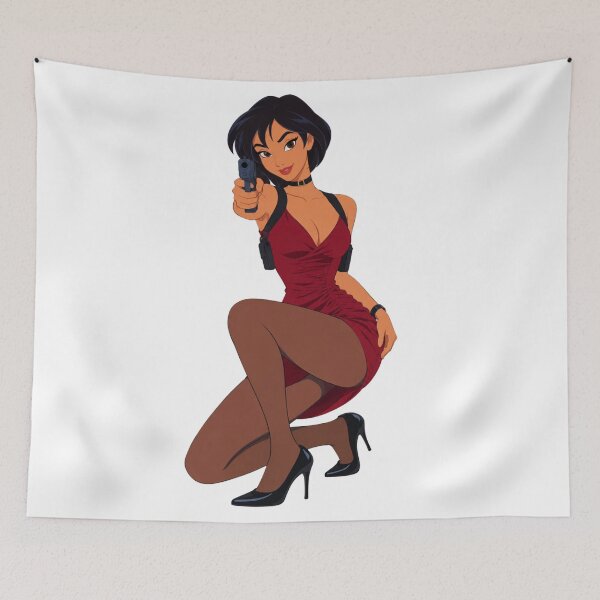 Item preview, Retro Spy Cartoon Pin Up – Red Dress Secret Agent designed and sold by  Hollow Moon Studios..