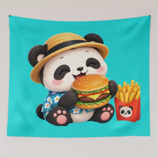Item preview, Kawaii Panda Eating Burger – Cute Foodie Panda designed and sold by MushArtist.