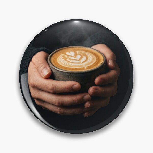 Item preview, Hands holding a cup of coffee with latte art designed and sold by dehosteleria.