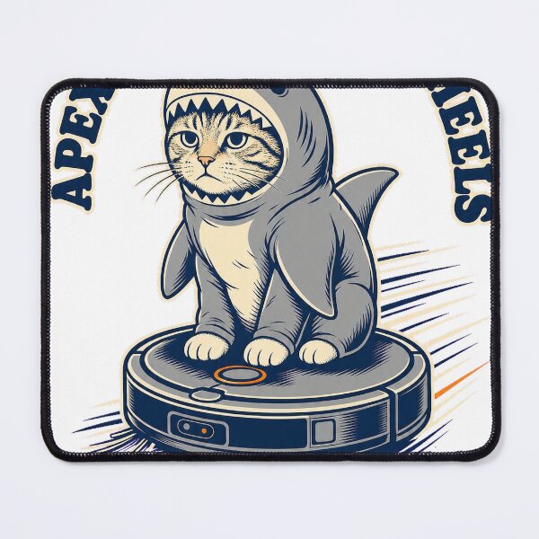 Item preview, Apex Predator On Wheels Funny Shark Cat Roomba Retro Graphic Tee designed and sold by KIDEnia.