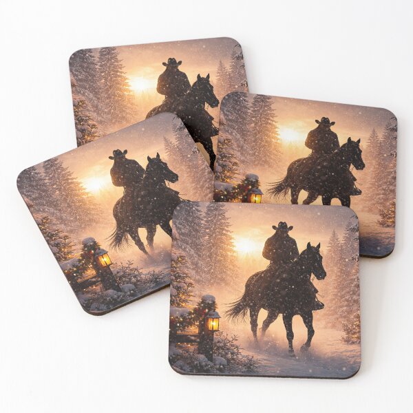Item preview, Country Western Christmas Holiday Cowboy Riding Through Snowy Forest to Home Ranch Headquarters designed and sold by Stephanie Laird.
