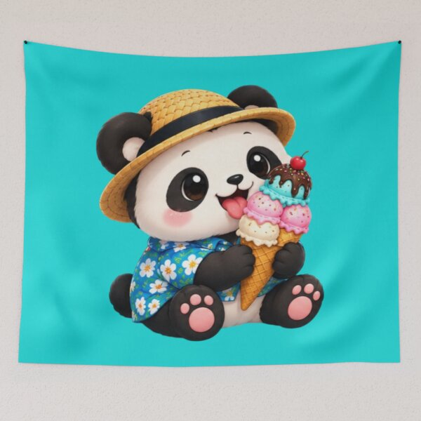 Item preview, Kawaii Panda Eating Ice Cream – Cute Summer Panda designed and sold by MushArtist.