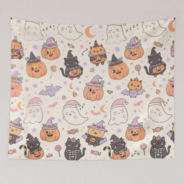 Item preview, Cute Pastel Halloween kawaii Cats Ghosts spooky pumpkins Pattern  designed and sold by ArtDesignTp.
