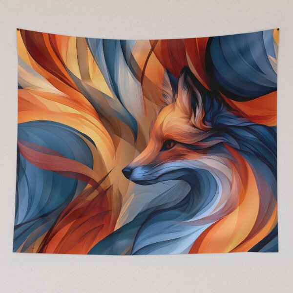 Item preview, Abstract Fox Pattern Orange Blue Swirl Fantasy Art designed and sold by Nine Lives Studio.
