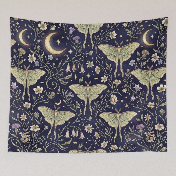 Item preview, Luna Moth Moonlight Garden Botanical Pattern designed and sold by ArtDesignTp.