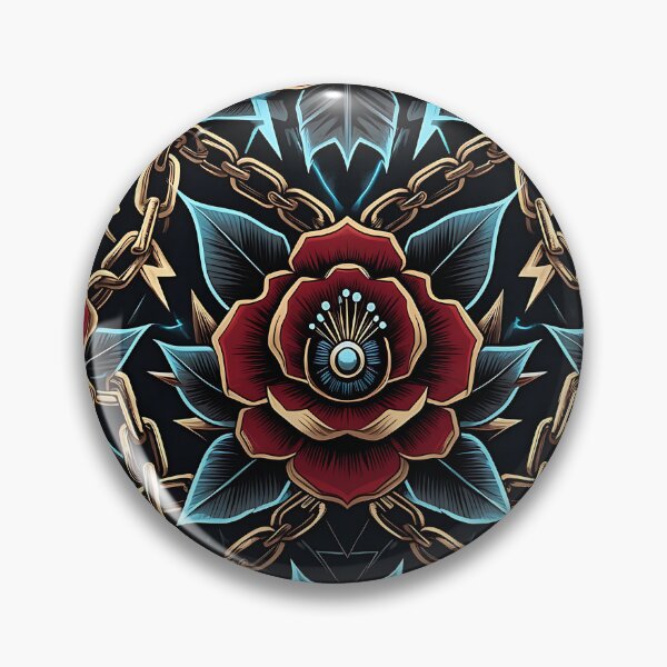 Item preview, Dark Red Roses Gold Chains Electric Blue Seamless Pattern - Gothic Tattoo Print designed and sold by ZhivanCrimson.