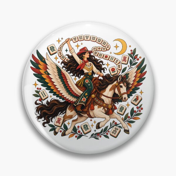 Item preview, Lucky Mahjong Pegasus – Winged Horse with Rider, Floral & Vintage Asian-Inspired Design designed and sold by CByLimbo.