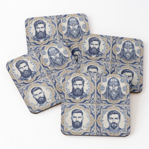 Item preview, Bearded Men Portuguese Tile Art Print - Vintage Azulejo Portrait Illustration Design designed and sold by ZhivanCrimson.