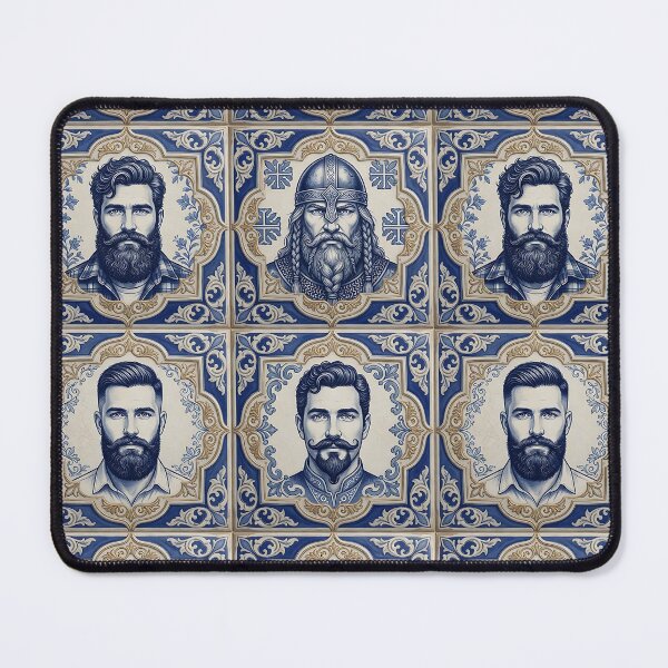 Item preview, Bearded Men Portuguese Tile Art Print - Vintage Azulejo Portrait Illustration Design designed and sold by ZhivanCrimson.