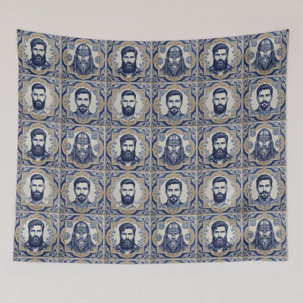 Item preview, Bearded Men Portuguese Tile Art Print - Vintage Azulejo Portrait Illustration Design designed and sold by ZhivanCrimson.