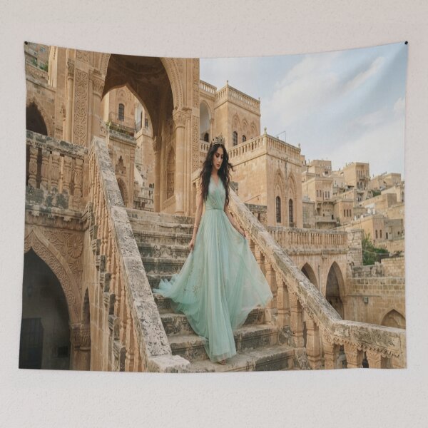 Item preview, Elegant Princess Walking Down Historic Stone Stairs designed and sold by AfresStudio.