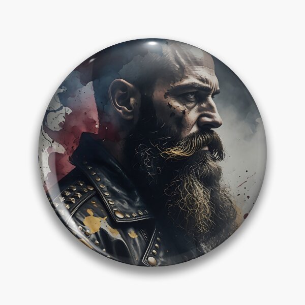 Item preview, Bearded Biker Man Watercolor Portrait Print - Dark Rock Punk Leather Jacket Art designed and sold by ZhivanCrimson.