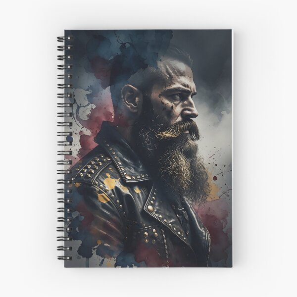 Item preview, Bearded Biker Man Watercolor Portrait Print - Dark Rock Punk Leather Jacket Art designed and sold by ZhivanCrimson.