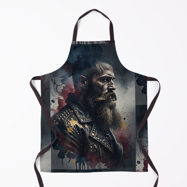 Item preview, Bearded Biker Man Watercolor Portrait Print - Dark Rock Punk Leather Jacket Art designed and sold by ZhivanCrimson.