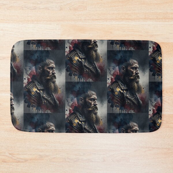 Item preview, Bearded Biker Man Watercolor Portrait Print - Dark Rock Punk Leather Jacket Art designed and sold by ZhivanCrimson.