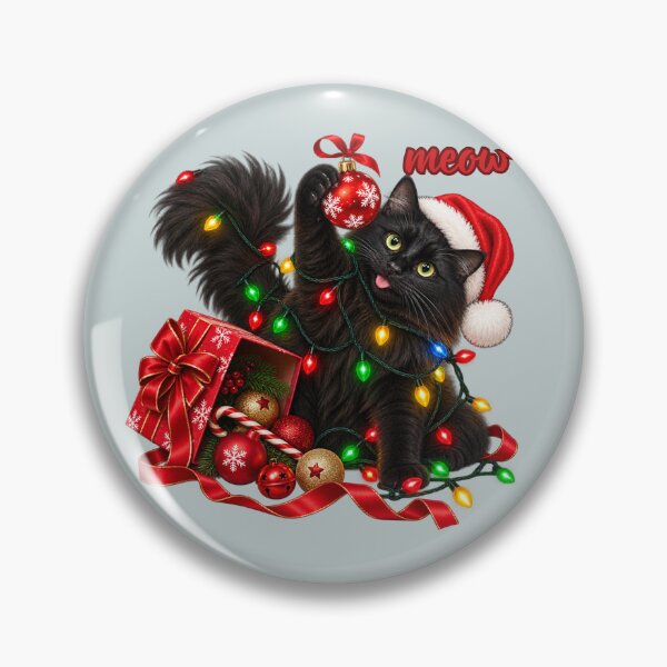 Item preview, Christmas Lights Floof Black Cat designed and sold by lumar23.