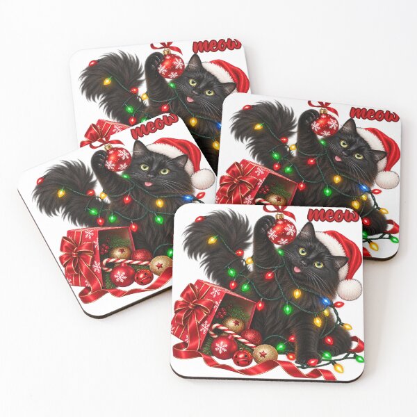 Item preview, Christmas Lights Floof Black Cat designed and sold by lumar23.