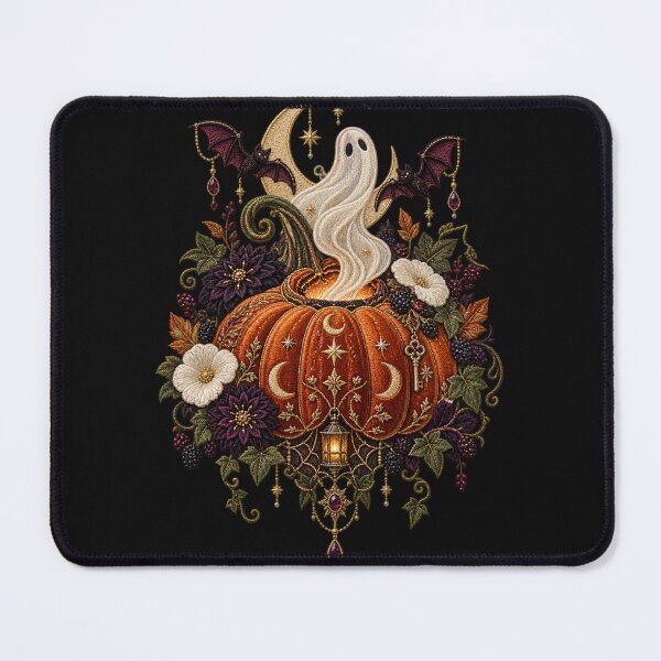 Item preview, Halloween Ghost Pumpkin Embroidery – Celestial Gothic Floral Spooky Season Art designed and sold by Emoji Emblems.