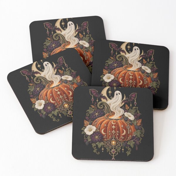 Item preview, Halloween Ghost Pumpkin Embroidery – Celestial Gothic Floral Spooky Season Art designed and sold by Emoji Emblems.