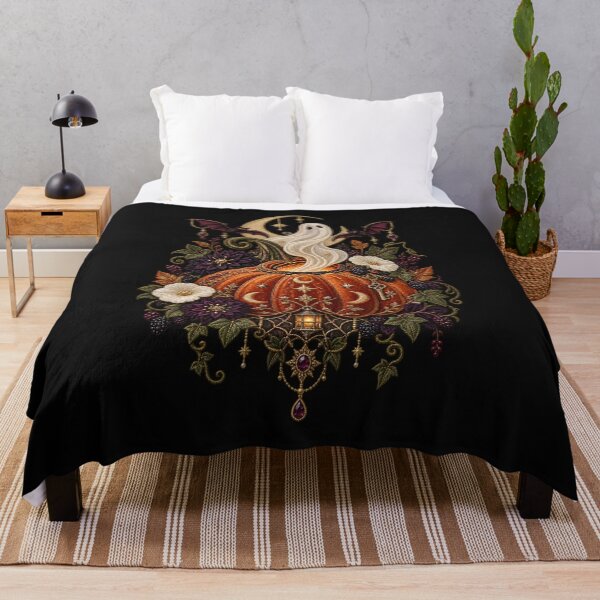 Item preview, Halloween Ghost Pumpkin Embroidery – Celestial Gothic Floral Spooky Season Art designed and sold by Emoji Emblems.